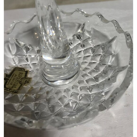 Kristal Zajecar Ring Holder 24 % Lead Crystal Diamond Pattern Dish Yugoslavia - Picture 6 of 6